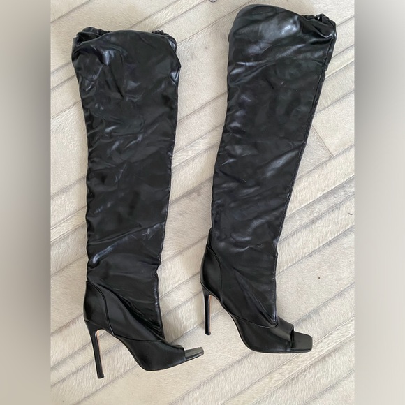 Elegant Black Over-the-Knee Peep-Toe Stiletto Boots. Size 7 - Picture 6 of 13